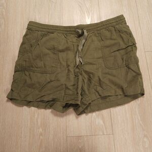 Eddie Bauer Shorts Womens Large Shorts Green Linen Blend Pockets Pull On